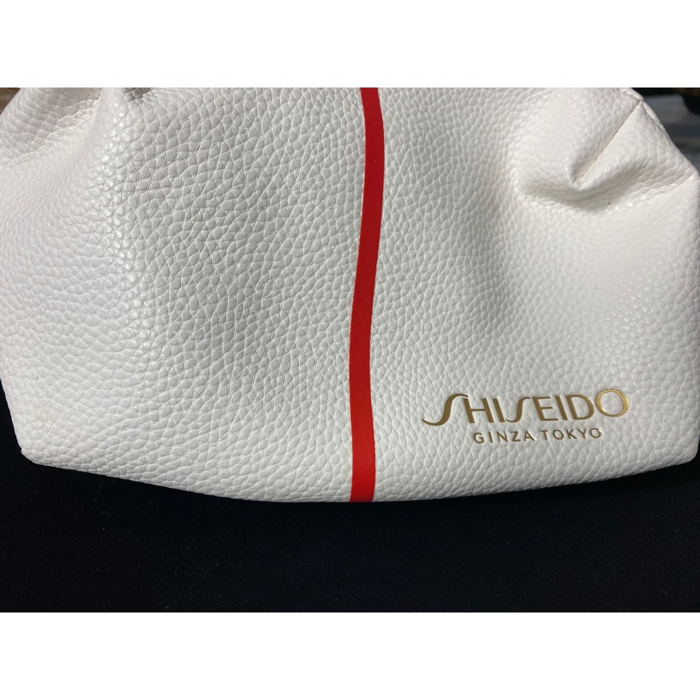 SHISEIDO Ginza Tokyo White Makeup Bag Pouch Red Stripe‎ Cosmetic Organizer